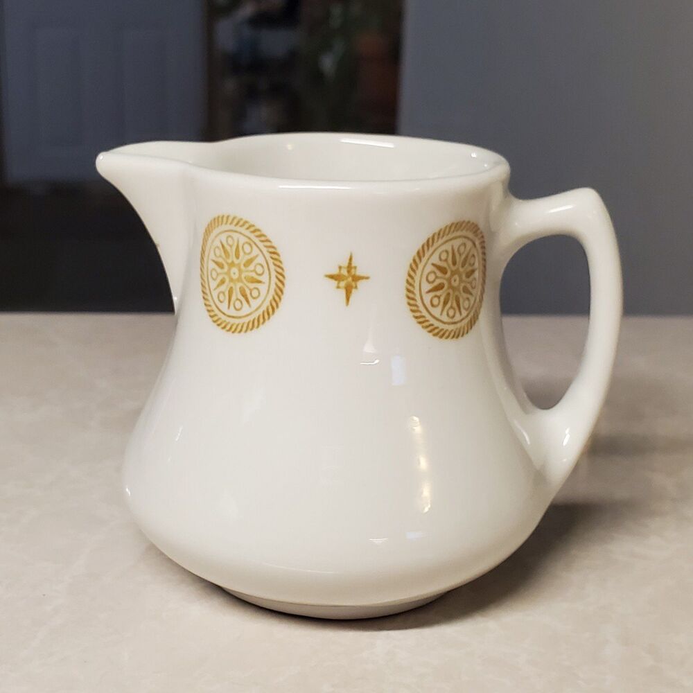 Shenango China Restaurant Ware Individual Creamer Gold Medallion Atomic